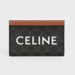 Celine Card Holder in Triomphe Canvas with Celine Print Tan