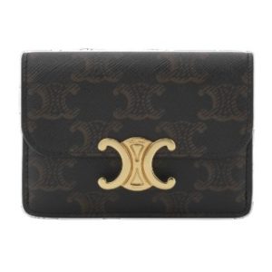 Celine Card Holder with Flap in Triomphe Canvas Tan