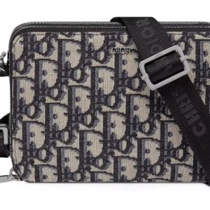 Dior Shoulder Strap Pouch Beige & Black Dior Oblique Jacquard