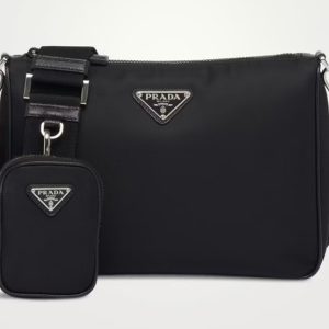 Prada Re-Nylon and Saffiano Leather Shoulder Bag Black