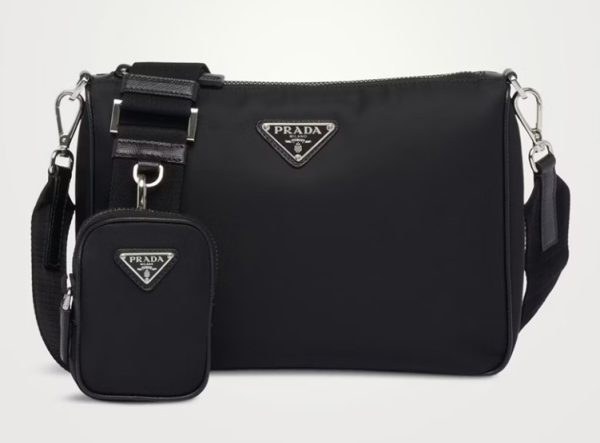 Prada Re-Nylon and Saffiano Leather Shoulder Bag Black