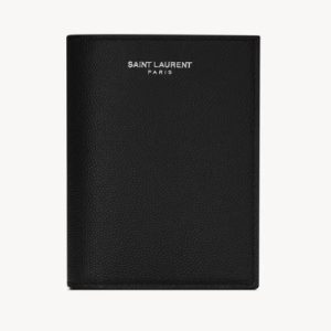 Saint Laurent Paris Credit Card Wallet in Grain De Poudre Embossed Leather Black