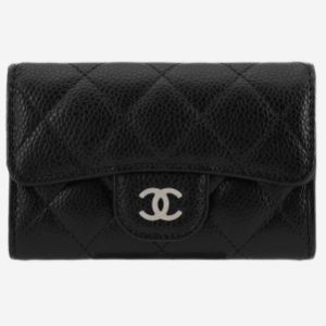 Chanel Classic Card Holder Grained Calfskin & Silver Black