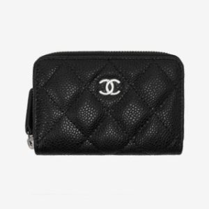 Chanel Classic Zipped Coin Purse Grained Calfskin & Silver Black