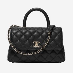 Chanel Small Flap Bag with Top Handle Grained Calfskin & Gold Black